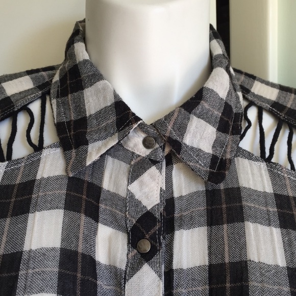 Free People Black & White Plaid Shirt L - Picture 3 of 7